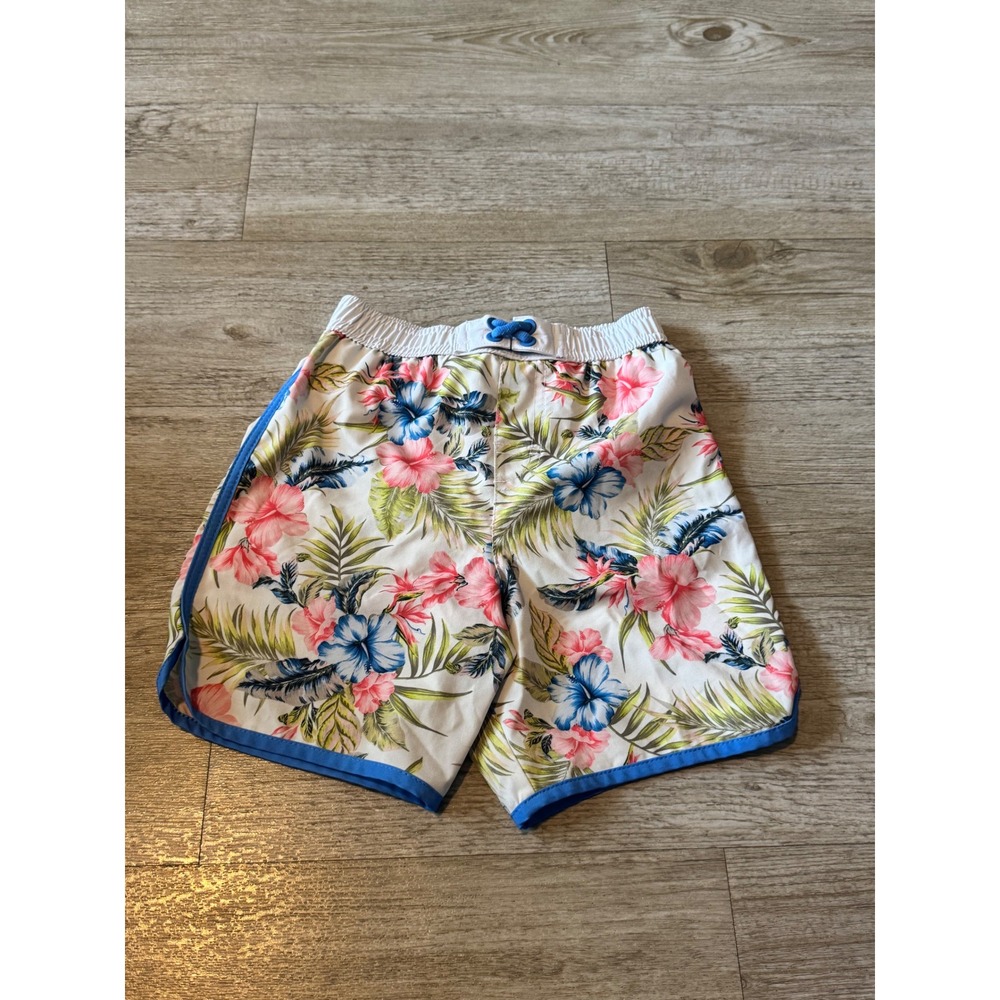 Wonder Nation Toddler Boys Tropical Hibiscus Floral Swim Trunks White Blue 5T